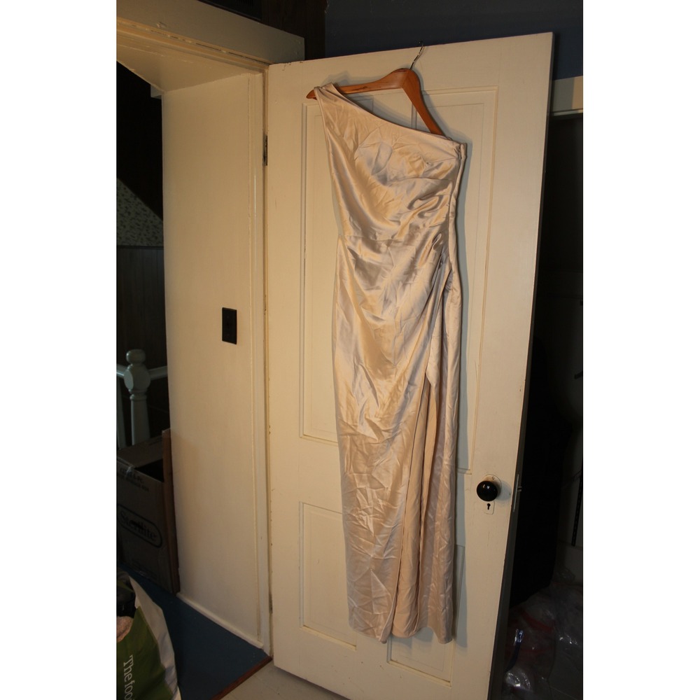 BHLDN One-Shoulder Satin Gown in Champagne